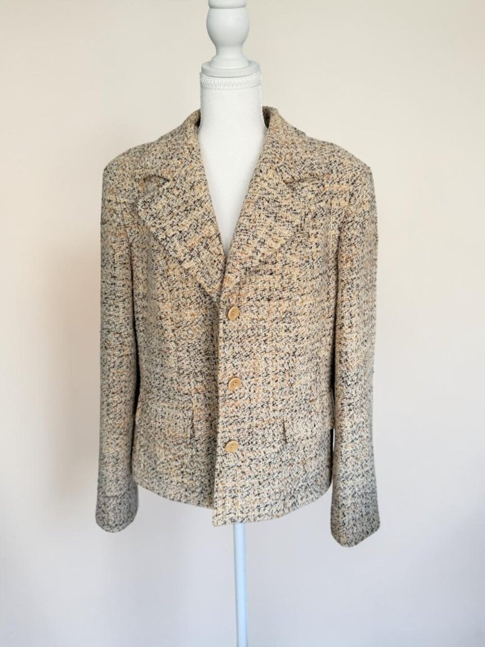 TALBOTS Beige Knit Wool Blend Blazer Jacket Size 14